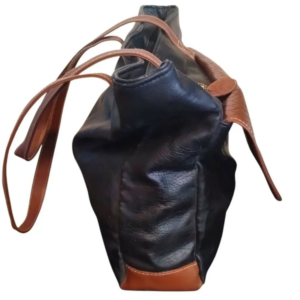 Mountain Ridge Black and Brown Faux Leather Zipper Snap Closure Tote